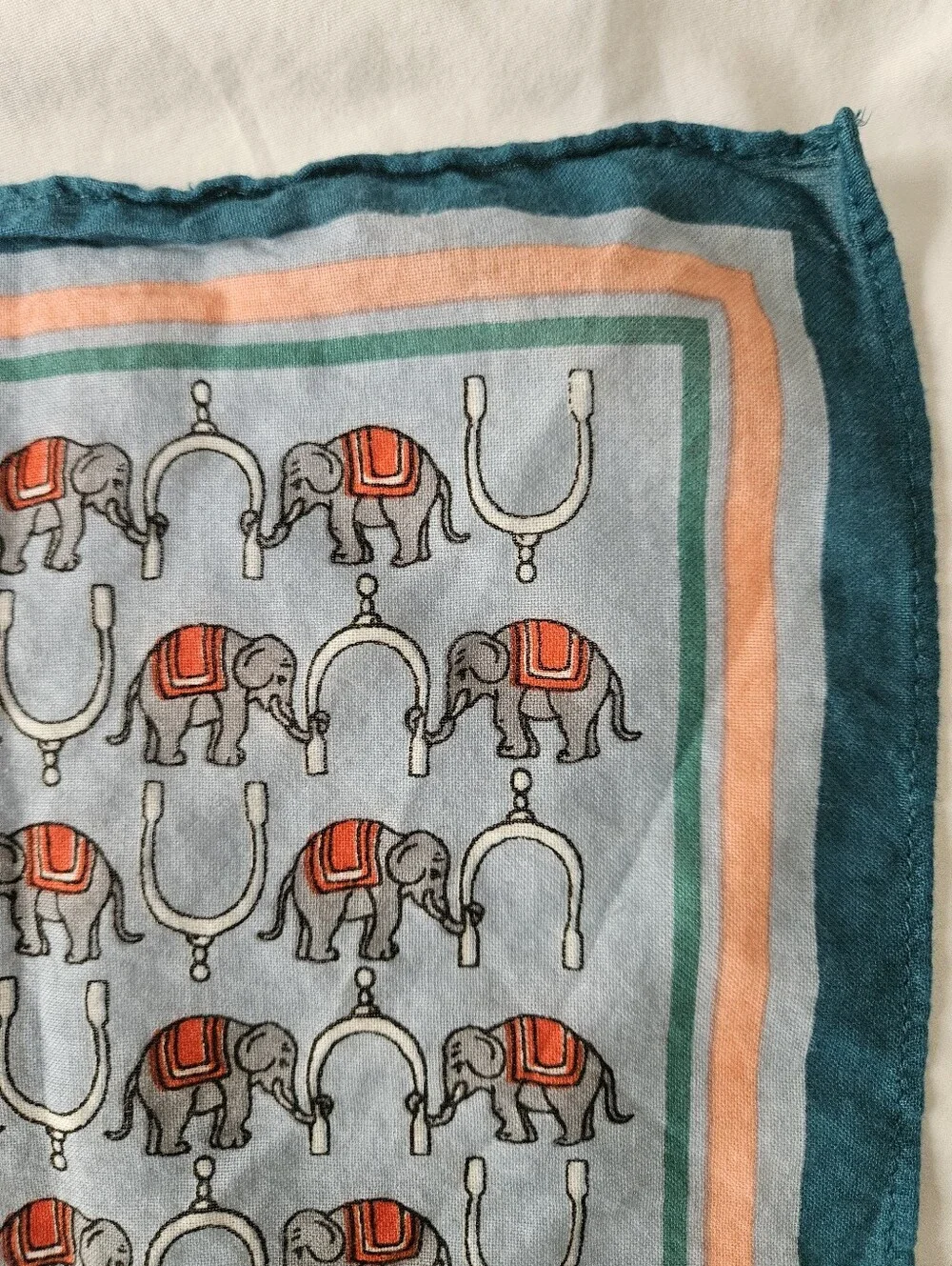J. CREW Archival Elephant Print Cotton Blue Teal Square Scarf | SZ 20